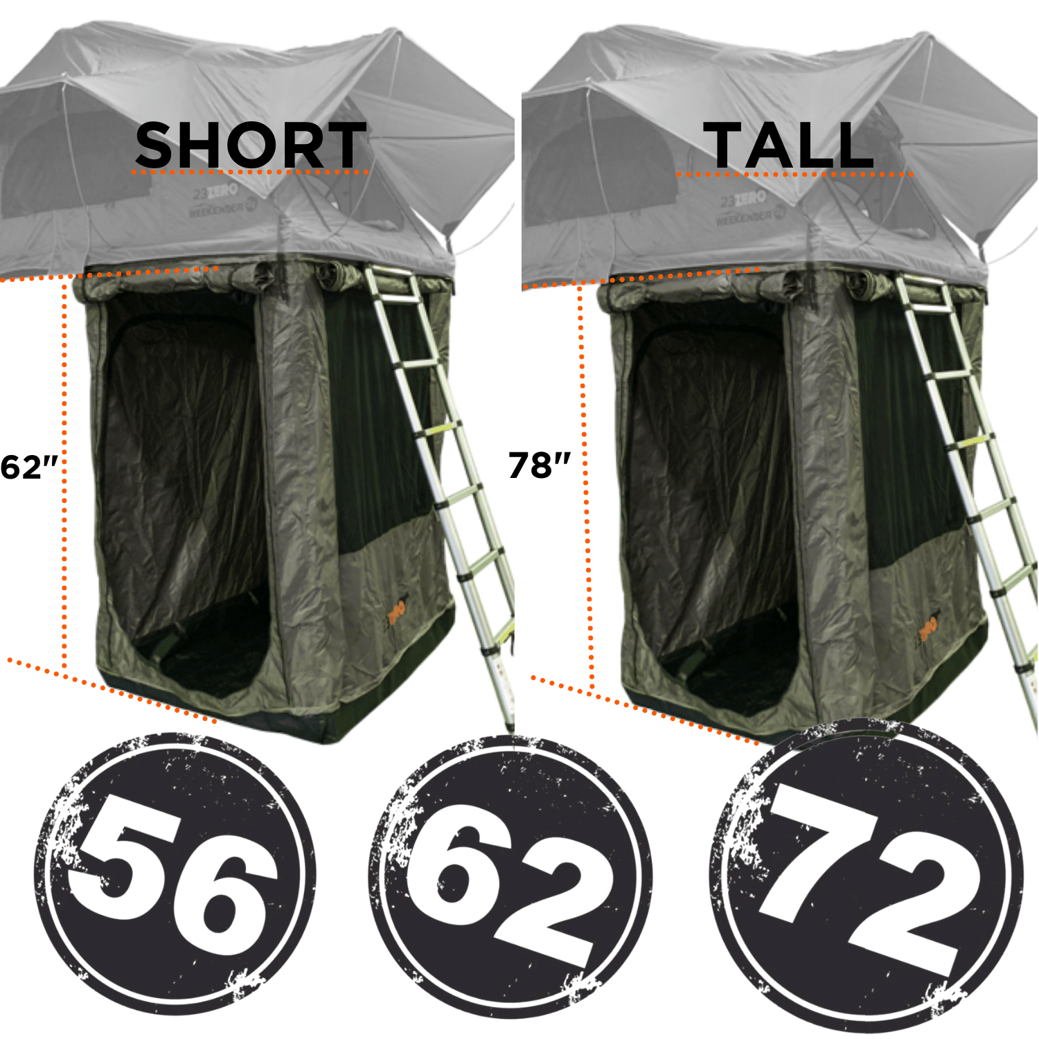 23ZERO Annex For Breezeways 56 Tall Olive & Weekender Roof-Top Tent 230ANWEBW56TO