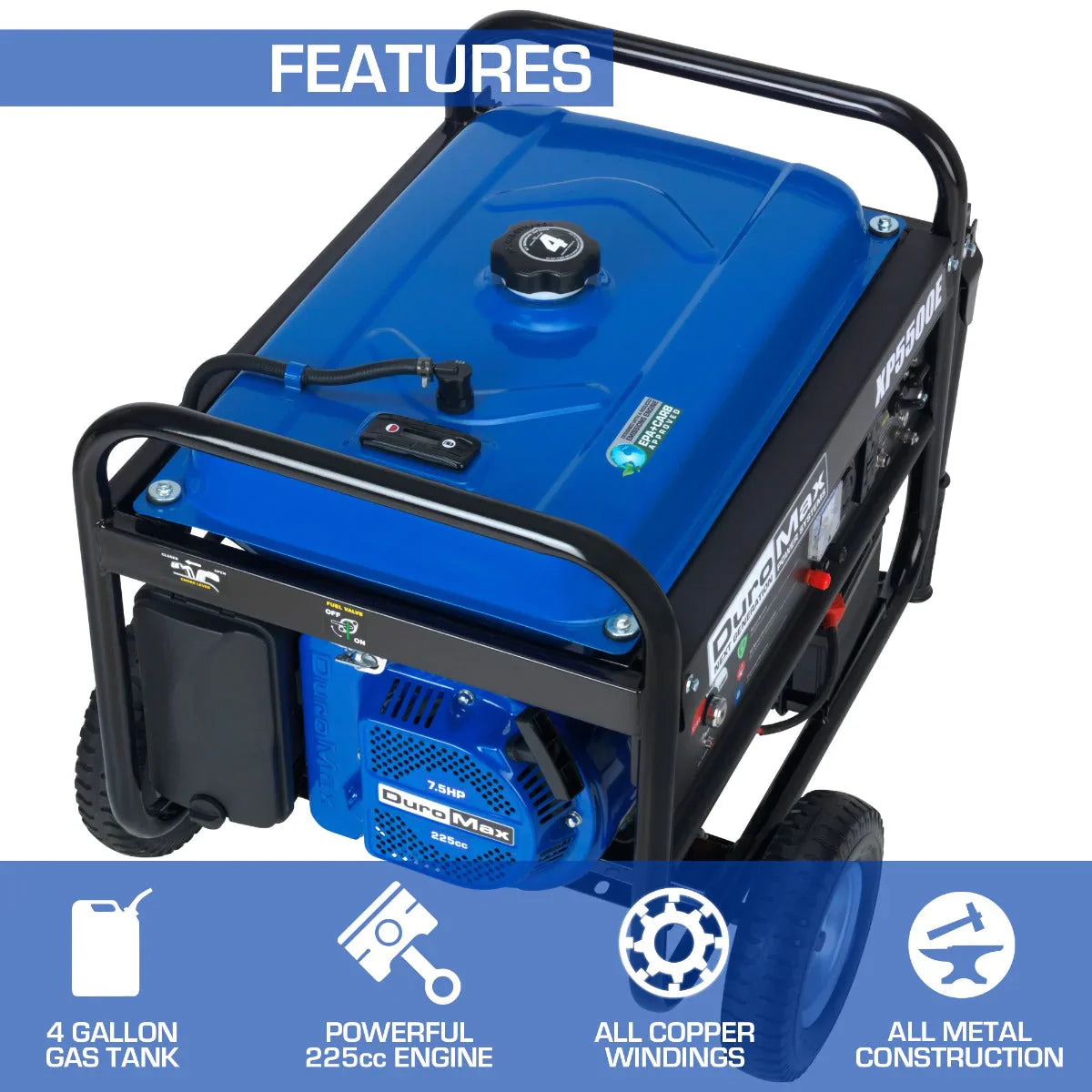 DuroMax XP5500E 5,500-Watt/4,500-Watt 224cc Electric Start Gas Powered Portable Generator