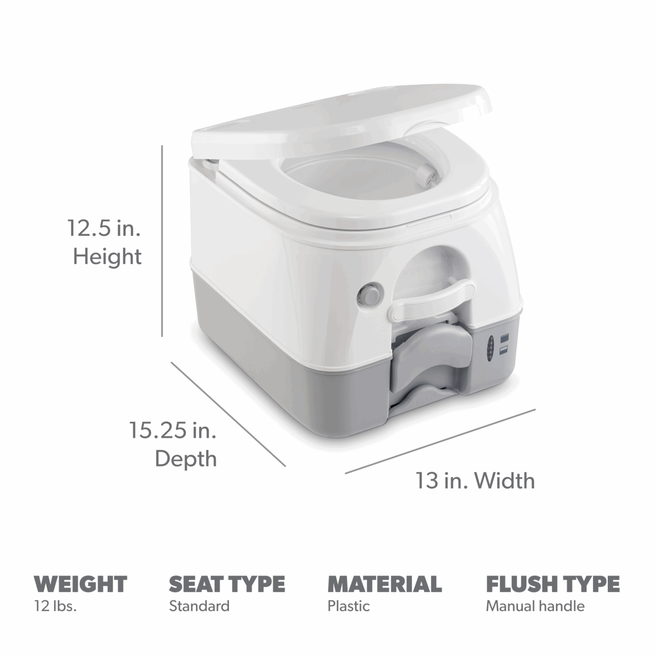 Dometic 972 Portable Toilet 2.6 Gallon DOME9108552682 - Compact Flush System for Camping